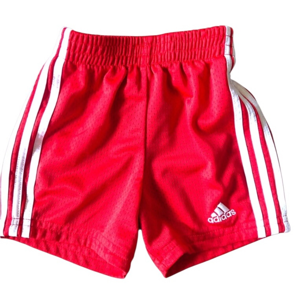 Adidas Boys red & white striped athletic shorts toddler Sz 12 Months